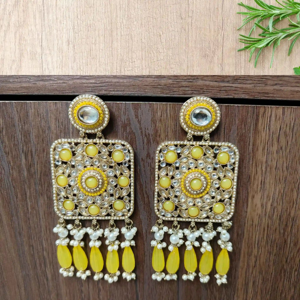 TRISHA KUNDAN DANGLERS (YELLOW)