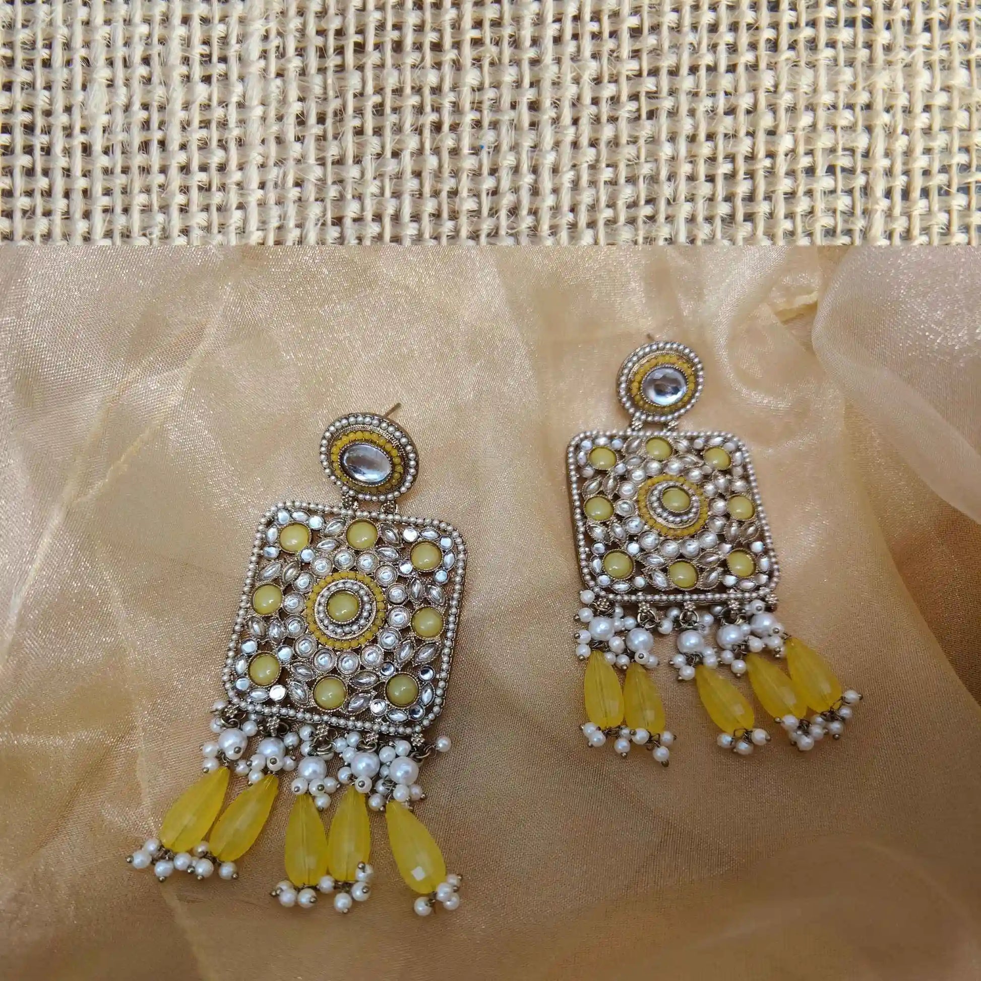 TRISHA KUNDAN DANGLERS (YELLOW)