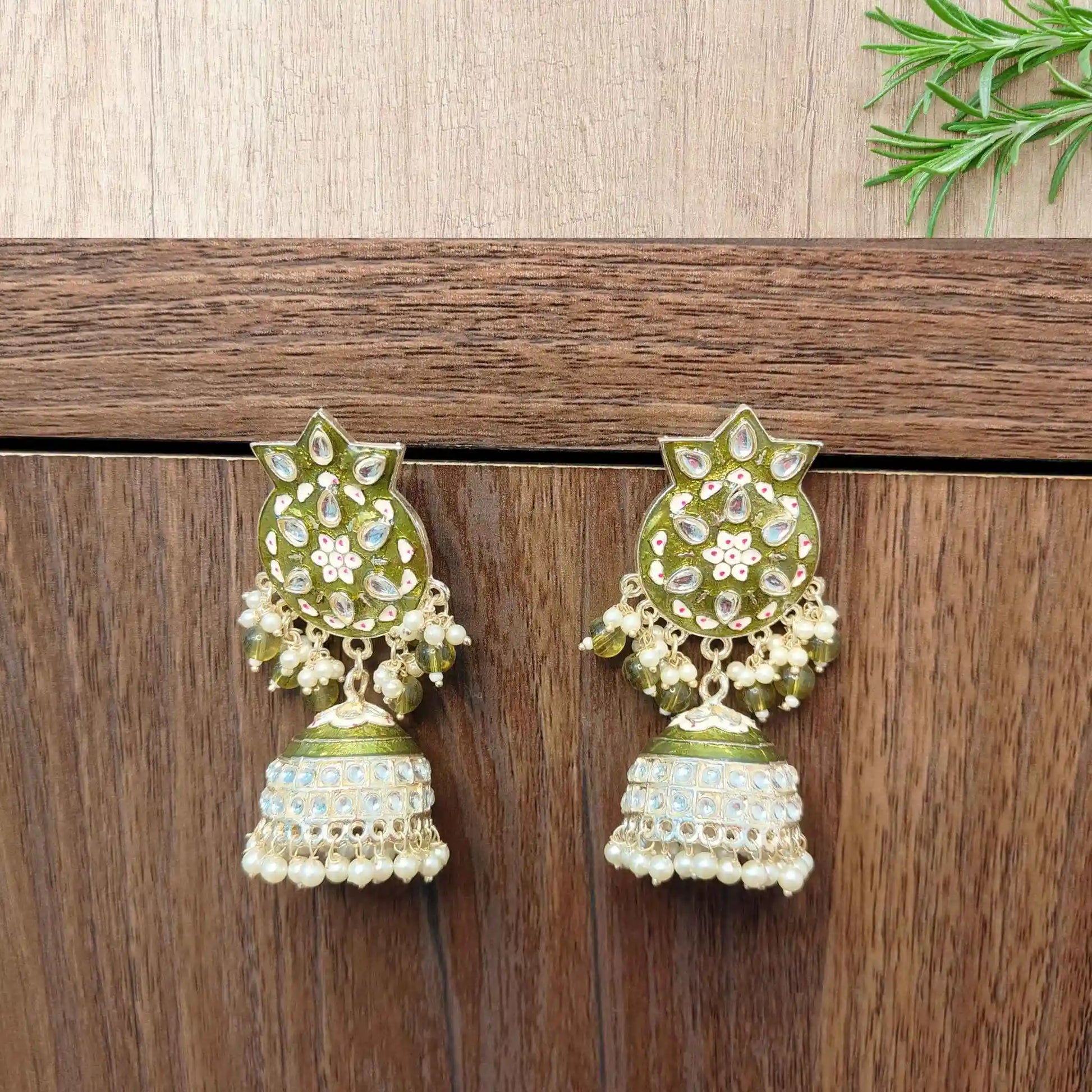 USHA KUNDAN JHUMKAS (MEHNDI GREEN)