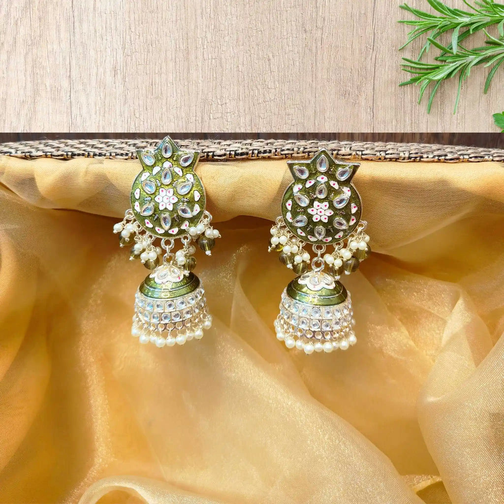 USHA KUNDAN JHUMKAS (MEHNDI GREEN)