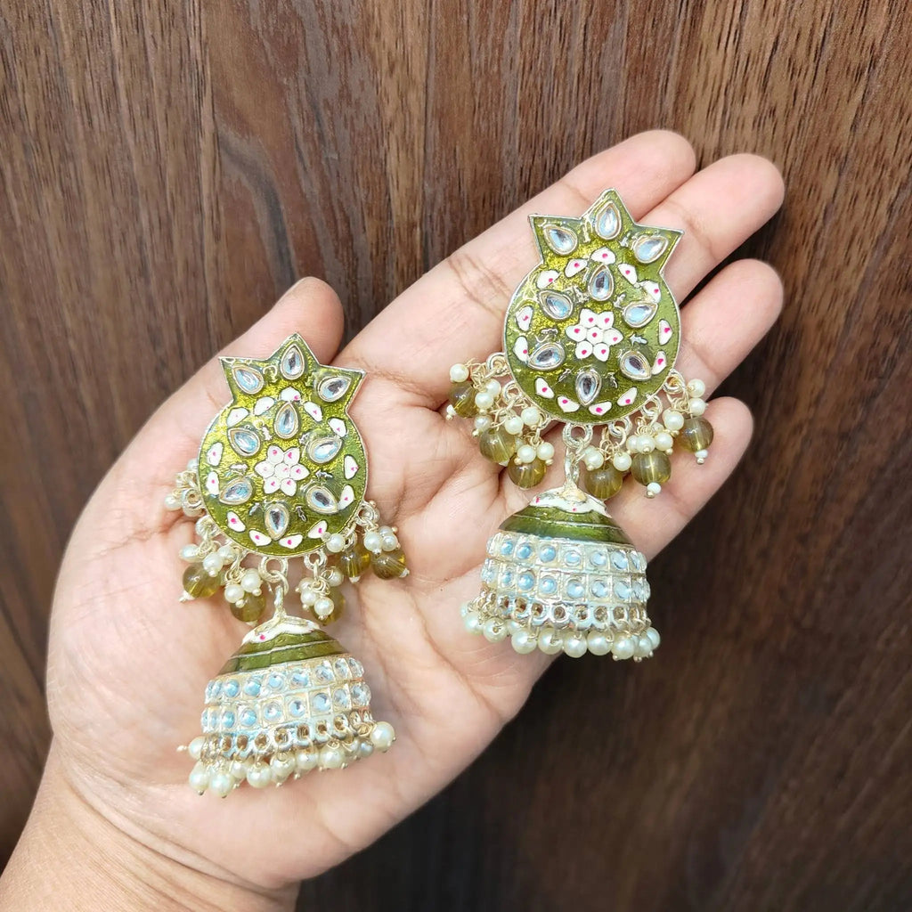 USHA KUNDAN JHUMKAS (MEHNDI GREEN)