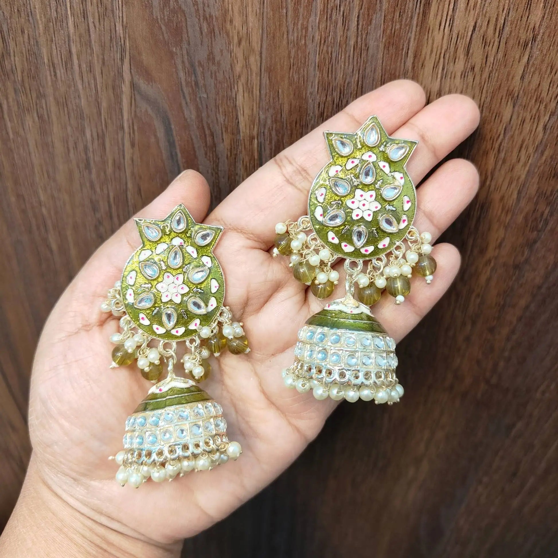 USHA KUNDAN JHUMKAS (MEHNDI GREEN)