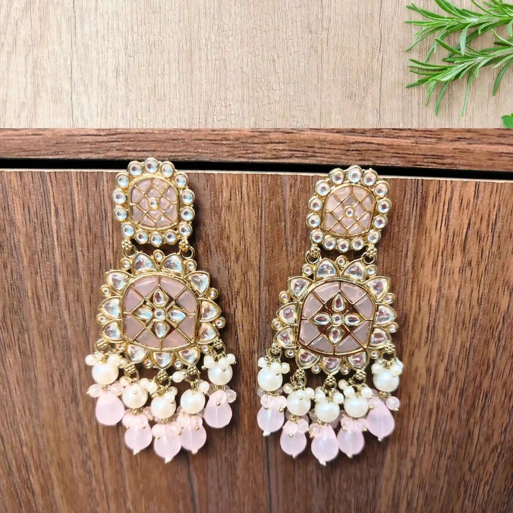 WARISHA KUNDAN CHANDBALIS (BABY PINK)