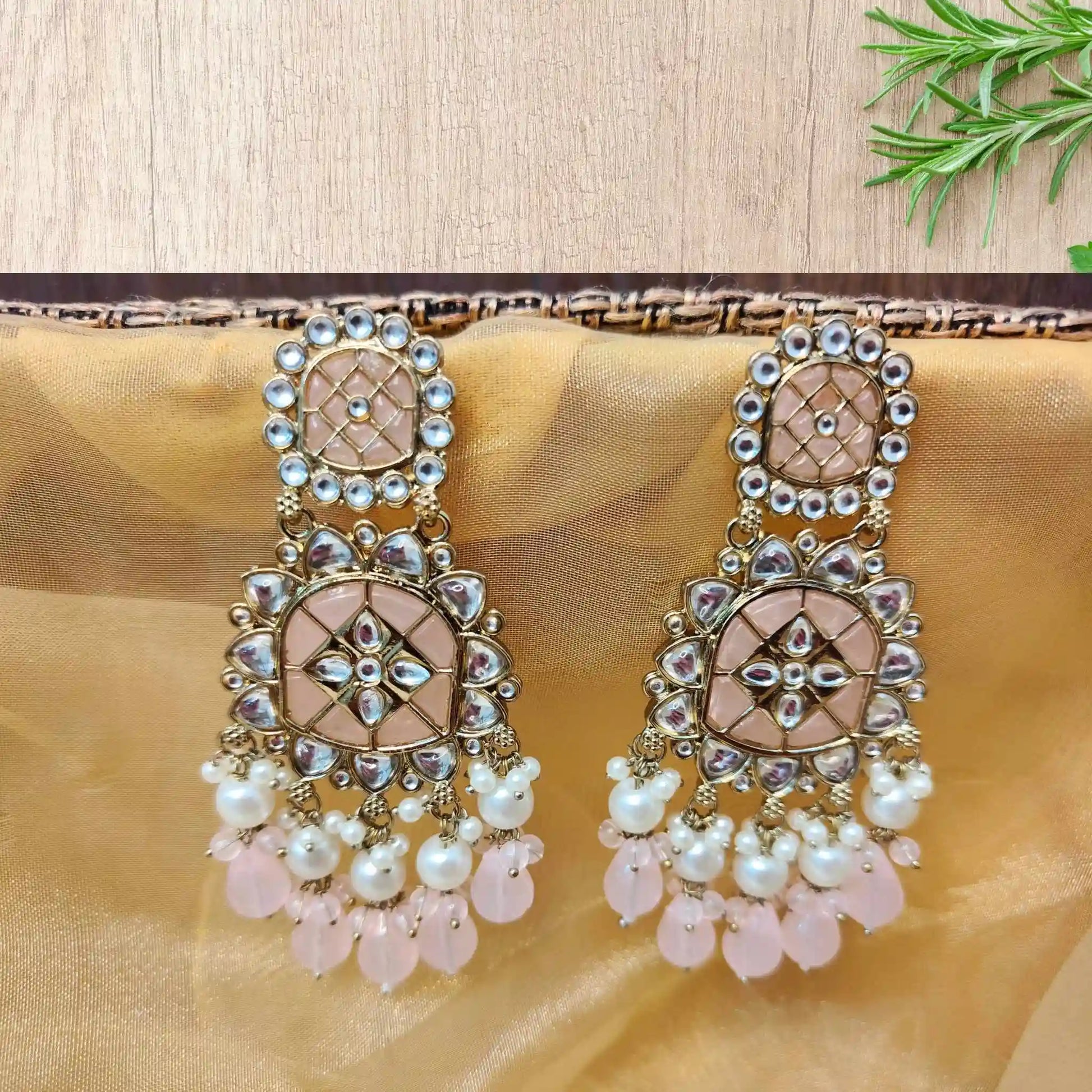 WARISHA KUNDAN CHANDBALIS (BABY PINK)