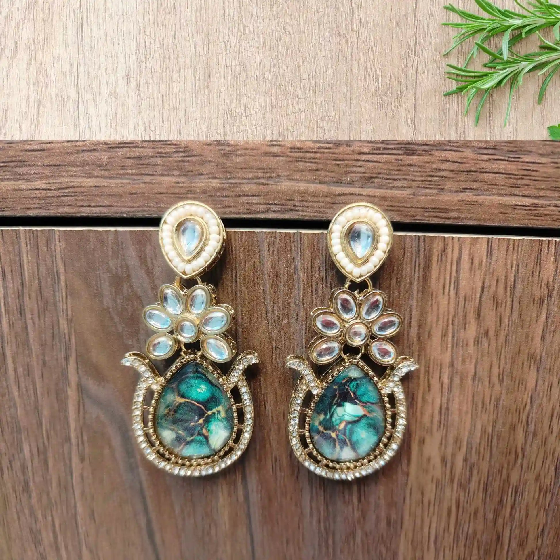 ZIANA KUNDAN DANGLERS (GREEN)