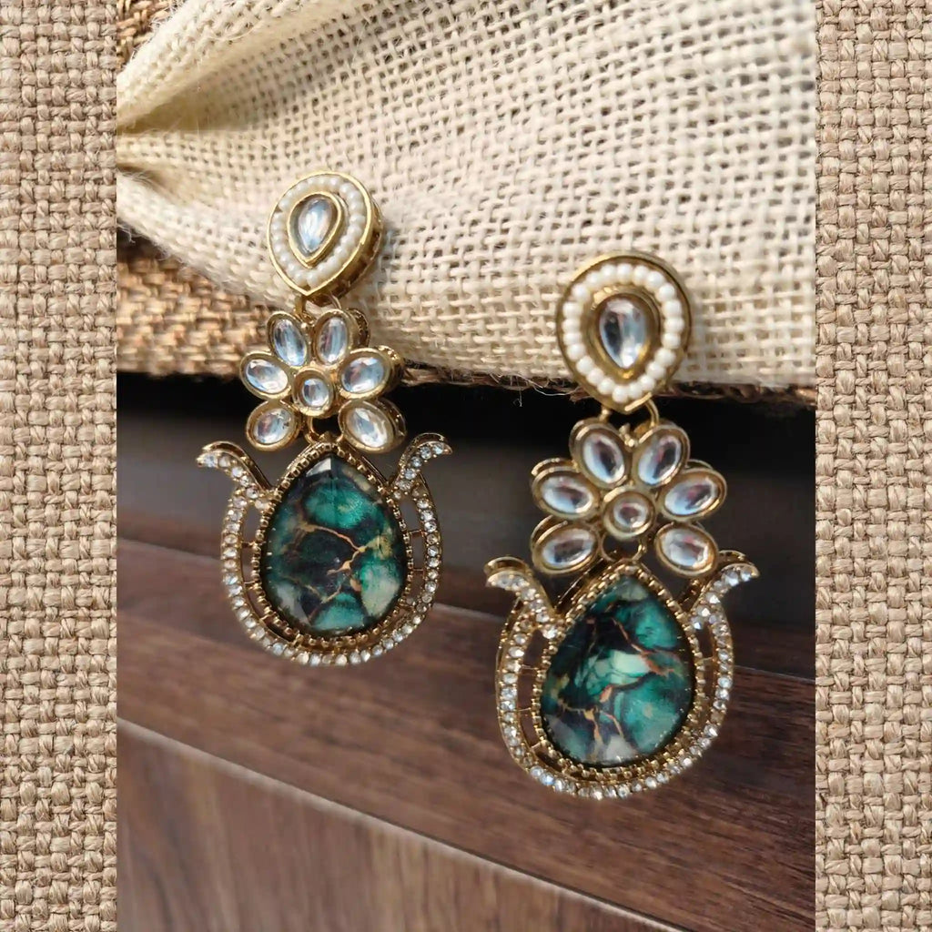 ZIANA KUNDAN DANGLERS (GREEN)