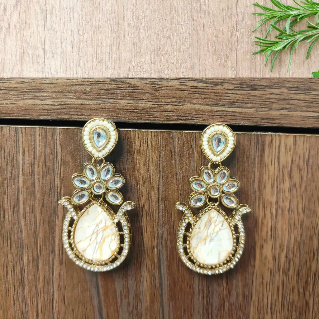 ZIANA KUNDAN DANGLERS (IVORY)