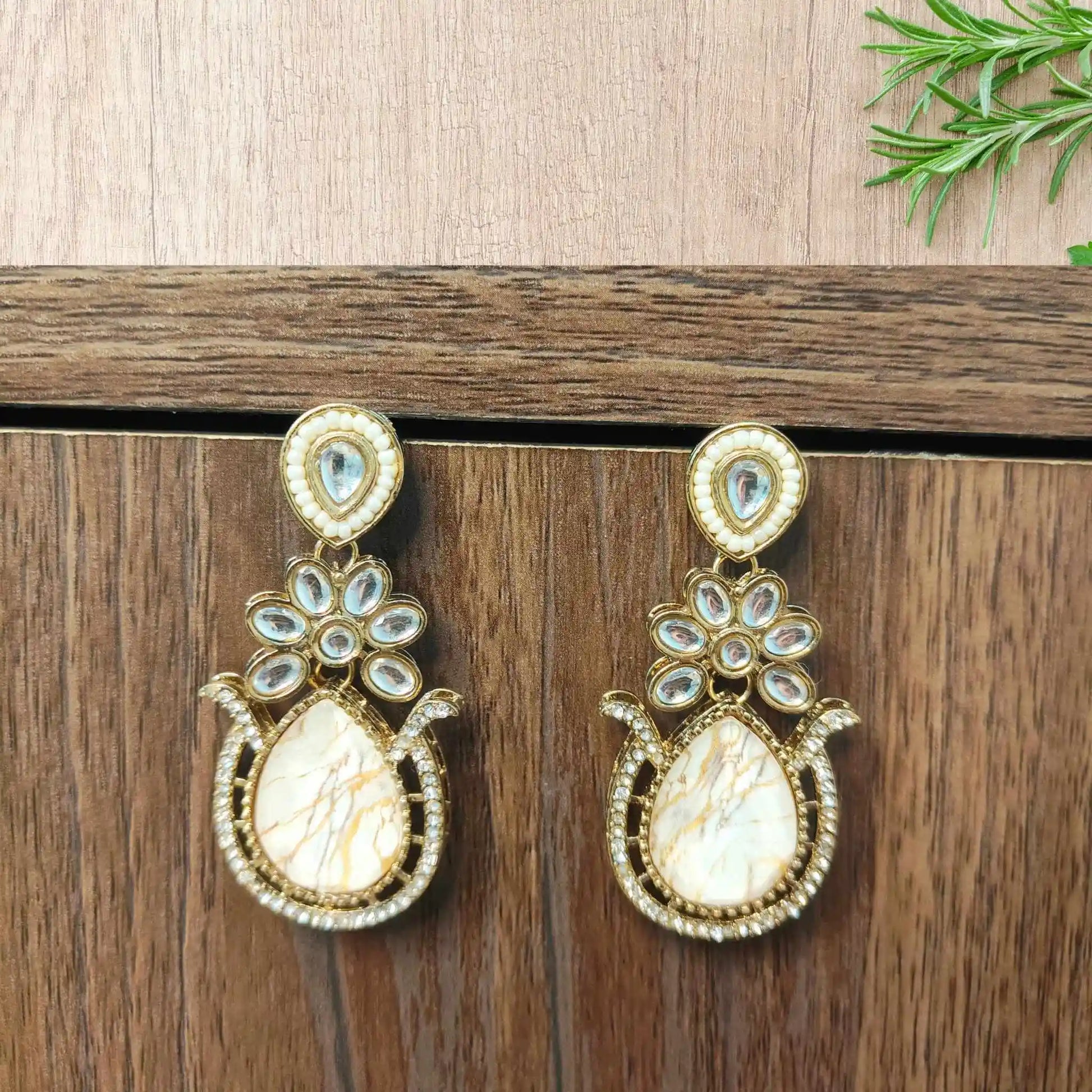 ZIANA KUNDAN DANGLERS (IVORY)