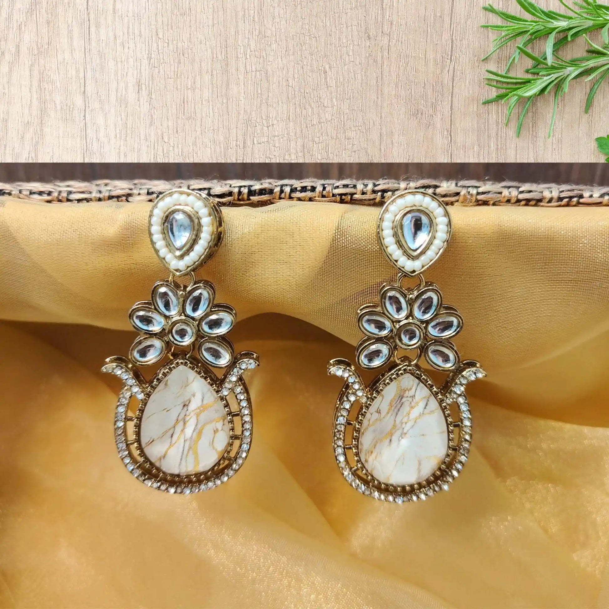 ZIANA KUNDAN DANGLERS (IVORY)